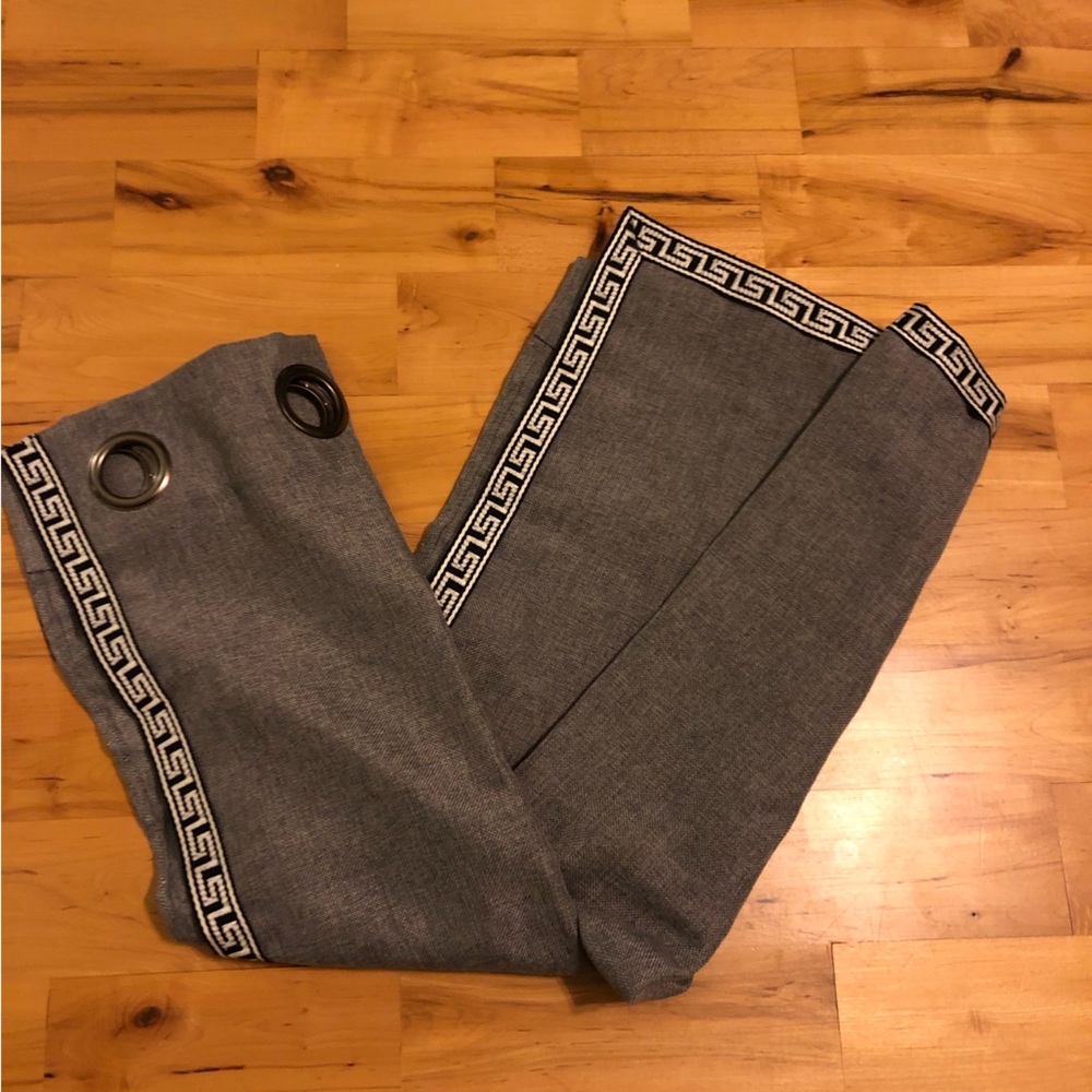 Pair of Charcoal Grey Curtains with Greek Key Trim